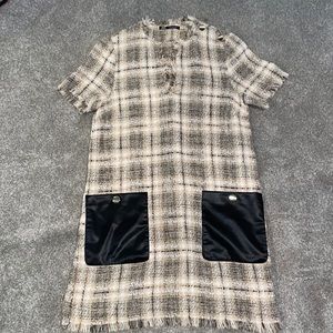 Zara tweed dress with leather pockets